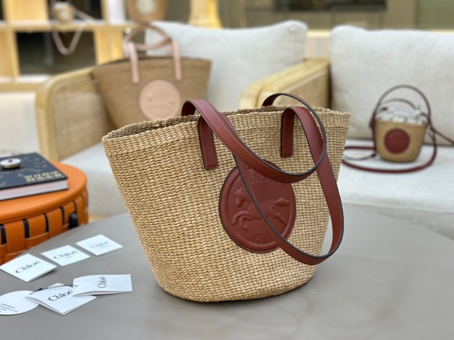 CHLOE Woven Raffia Slit Mini Tote Bag 11265 brown