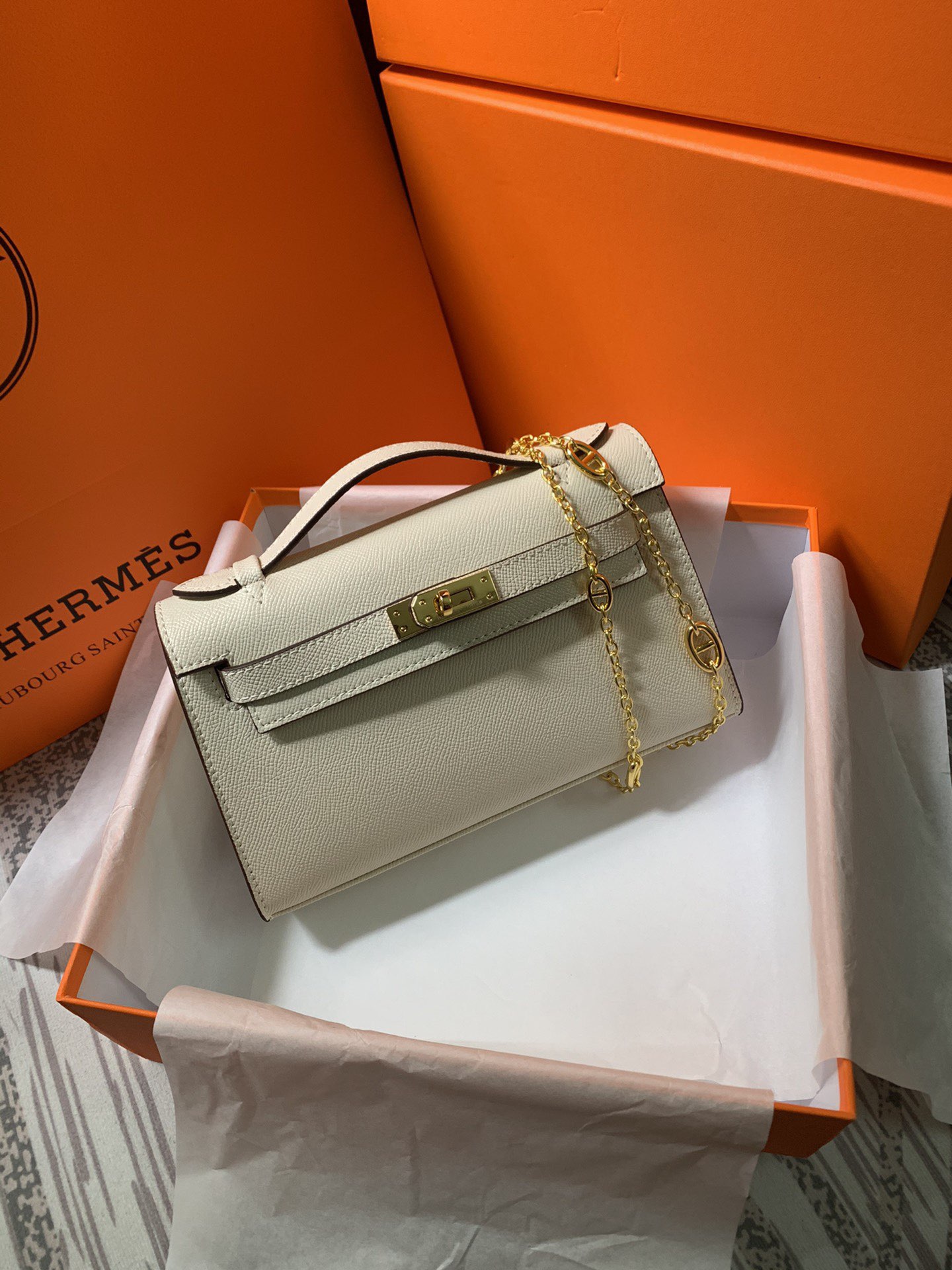 Hermes MINI Kelly 22cm Tote Bag Epsom Leather K22 Cream Hermes MINI Kelly 22cm Tote Bag Epsom Leather K22 Cream
