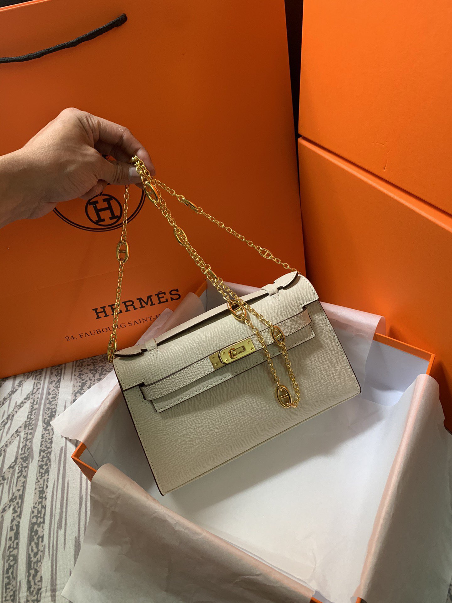Hermes MINI Kelly 22cm Tote Bag Epsom Leather K22 Cream Hermes MINI Kelly 22cm Tote Bag Epsom Leather K22 Cream