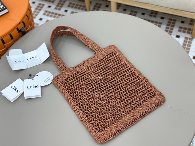 Chloe SUMMER straw and leather tote bag 0824P brown
