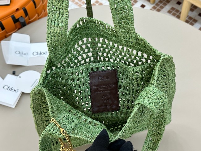 Chloe SUMMER straw and leather tote bag 0824P green
