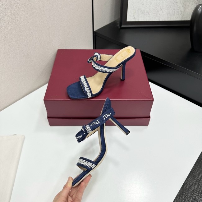 Dior Heeled Sandal with JAdior Straps Embroidered Cotton KCO538NV-3