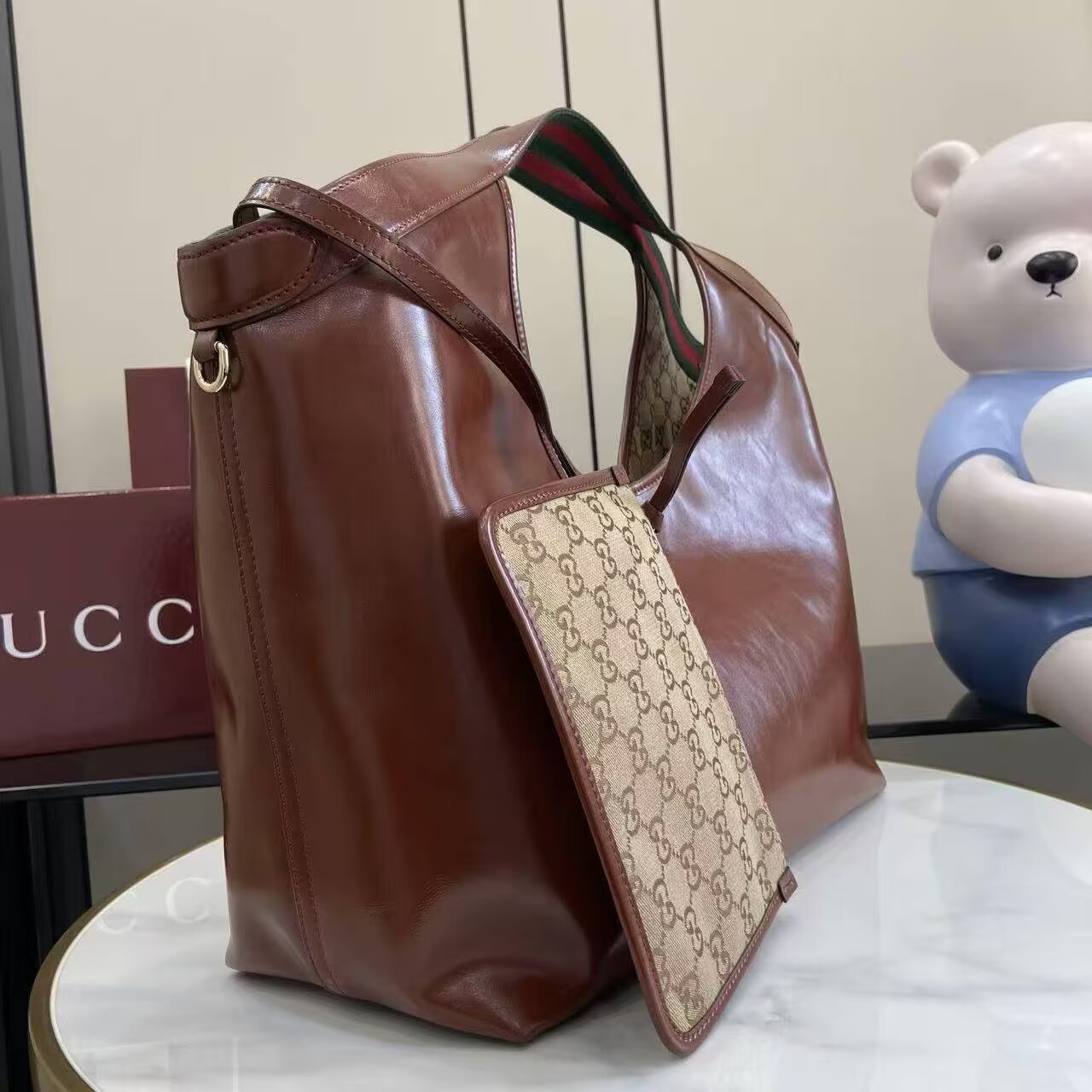 Gucci Giglio Original Oiled Leather large tote GG bag 853971 Brown Gucci Giglio Original Oiled Leather large tote GG bag 853971 Brown