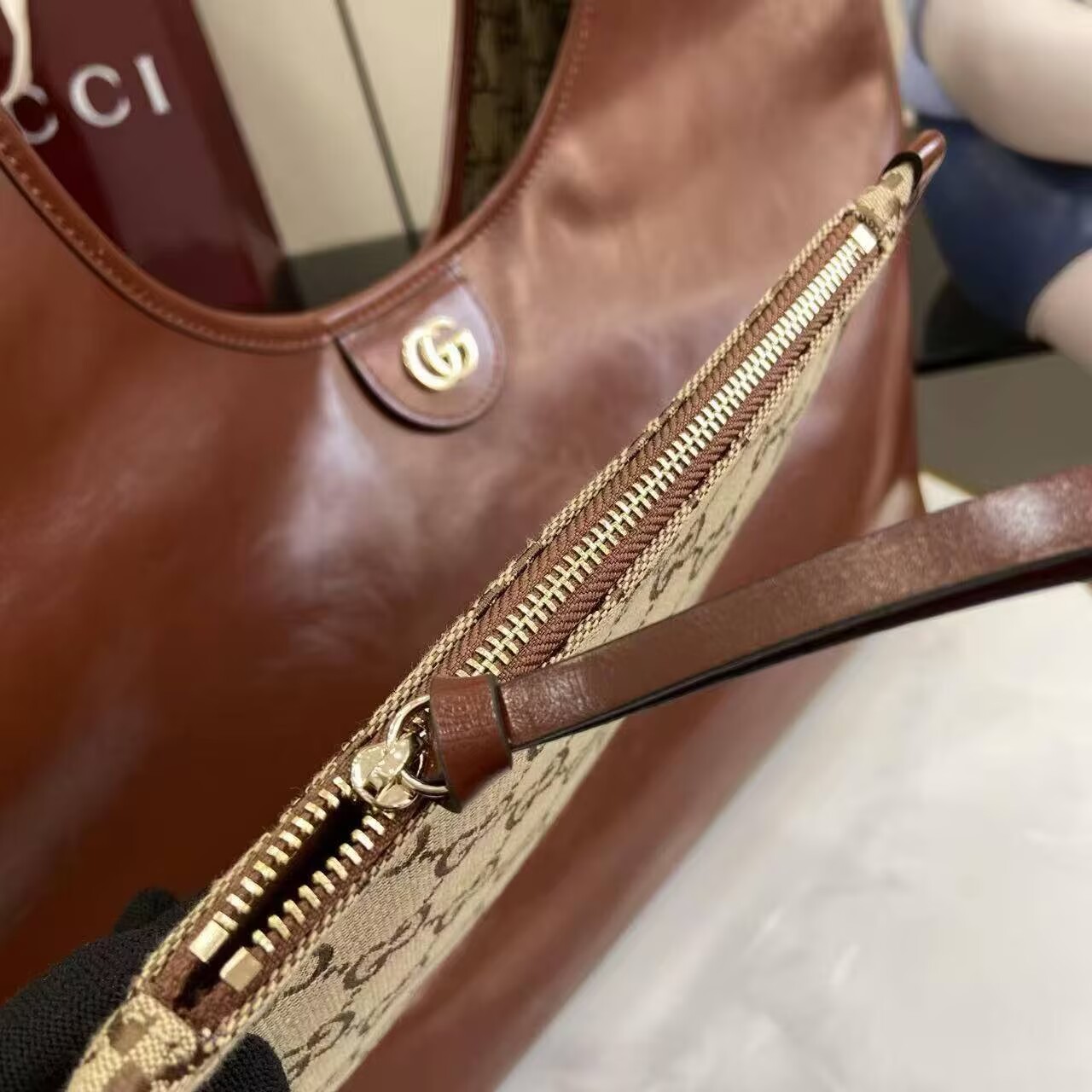 Gucci Giglio Original Oiled Leather large tote GG bag 853971 Brown Gucci Giglio Original Oiled Leather large tote GG bag 853971 Brown