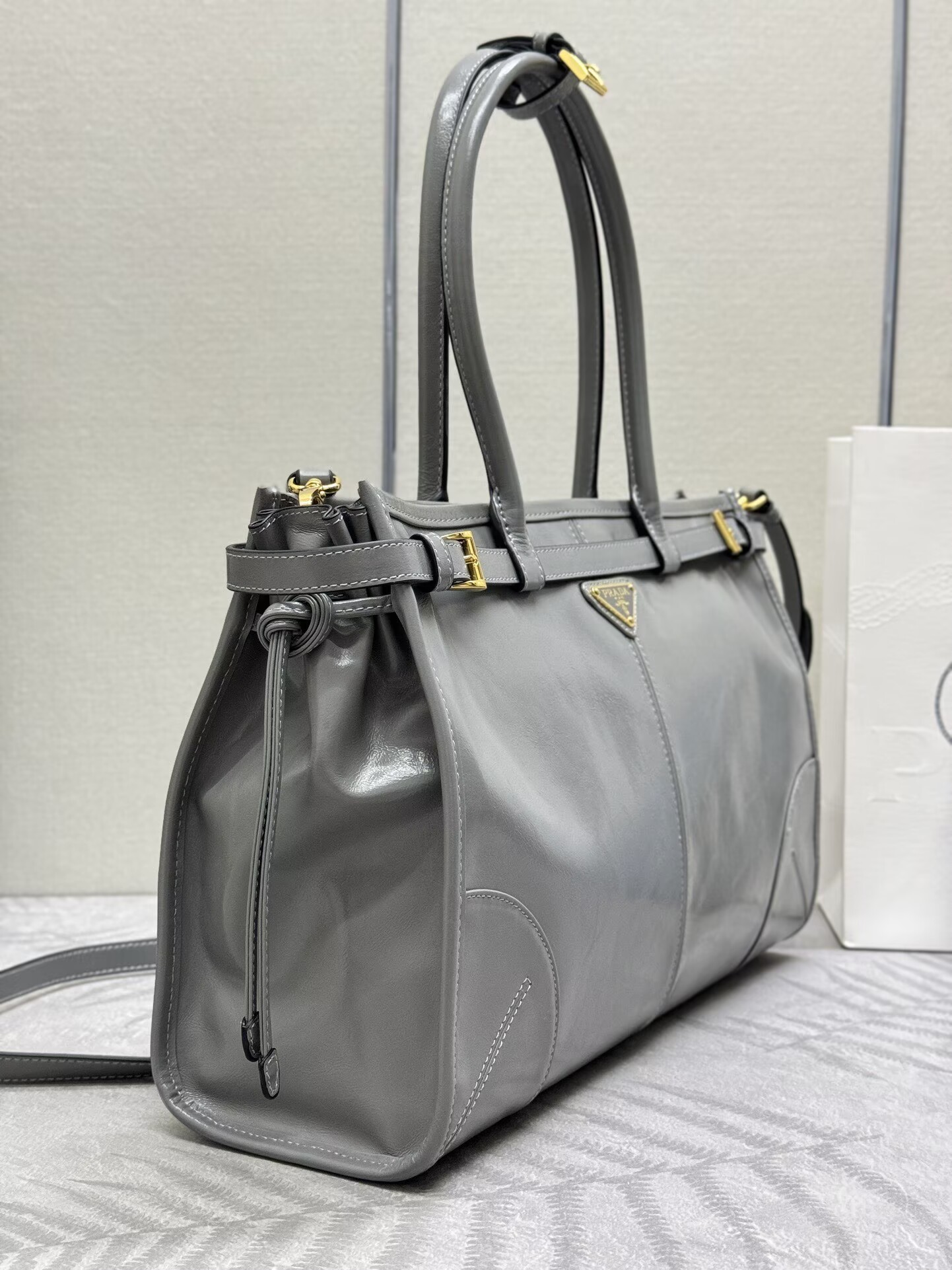 Prada Bonnie Leather Tote Bag 1BA433 Gray Prada Bonnie Leather Tote Bag 1BA433 Gray