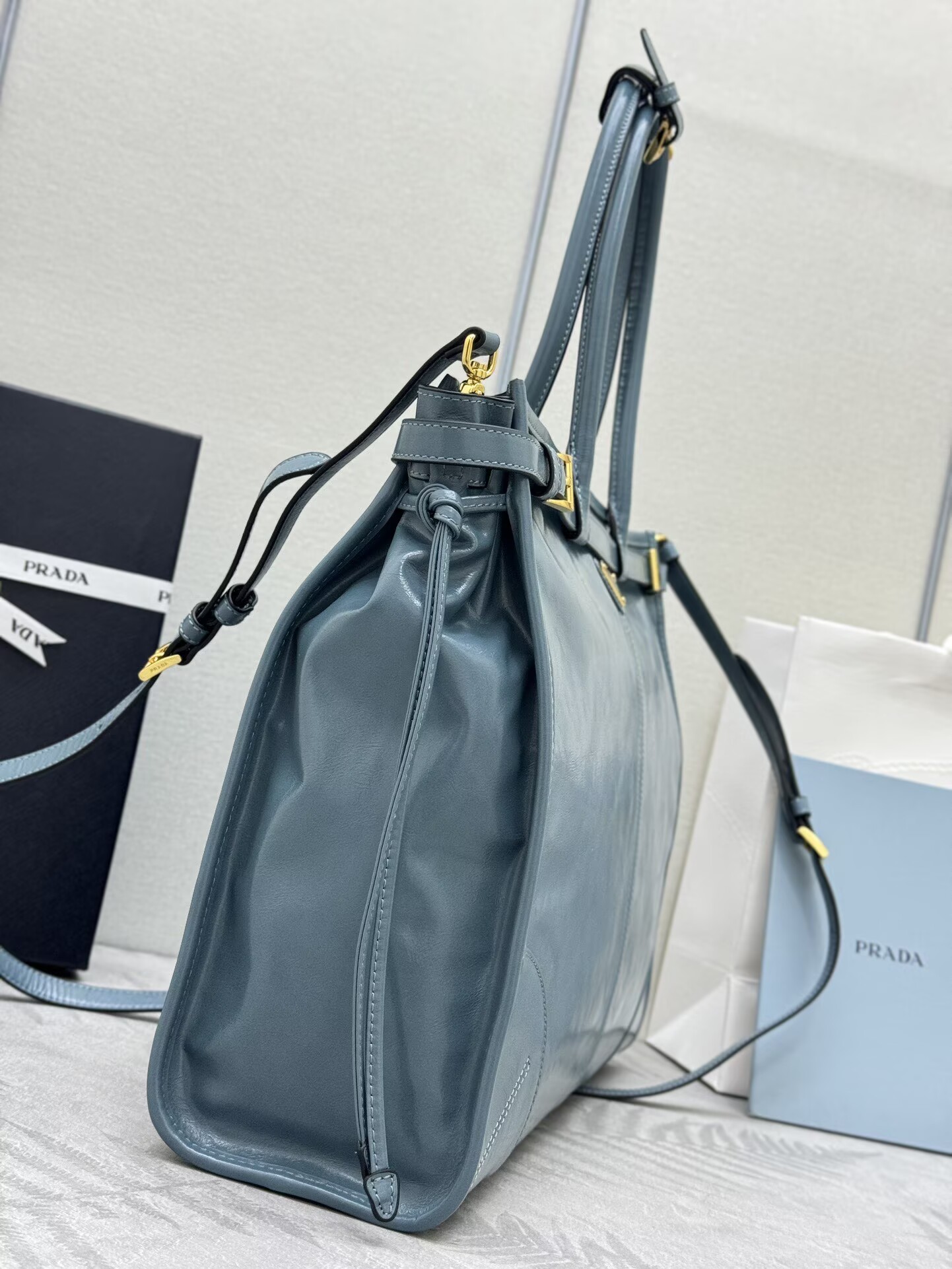Prada Large Bonnie Leather Tote Bag 1BA439 Blue Prada Large Bonnie Leather Tote Bag 1BA439 Blue