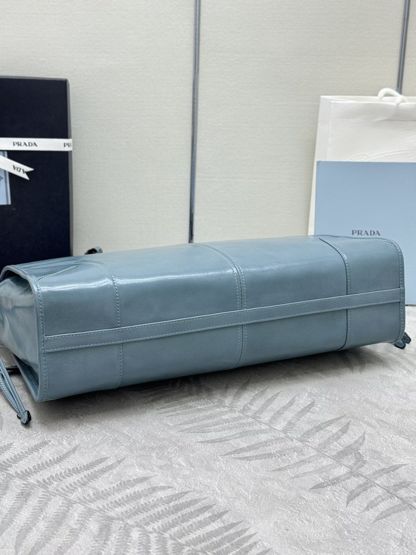 Prada Large Bonnie Leather Tote Bag 1BA439 Blue Prada Large Bonnie Leather Tote Bag 1BA439 Blue