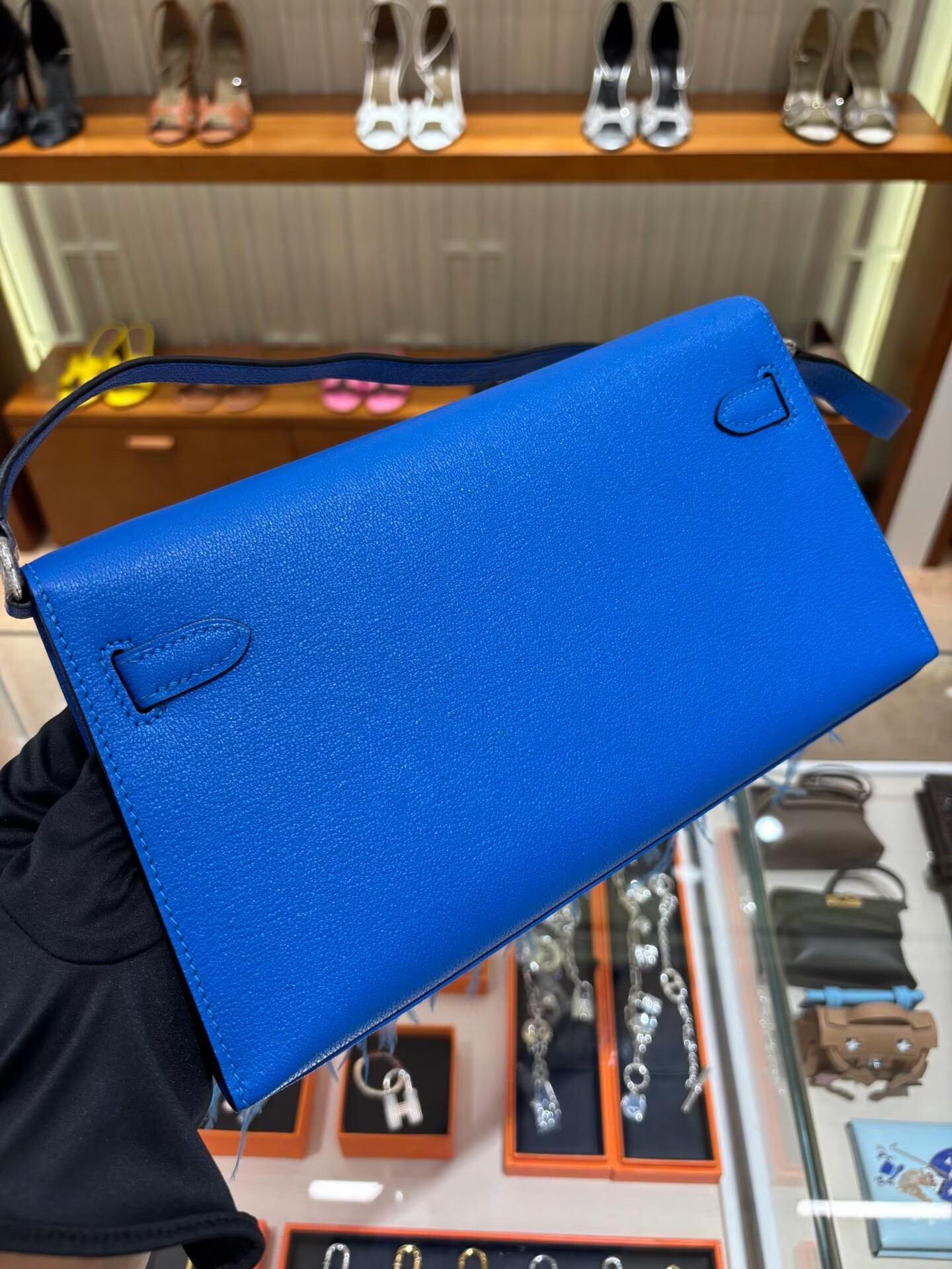 Hermes Kelly Elan Original Leather Ostich Feathers Bag 83210 Blue