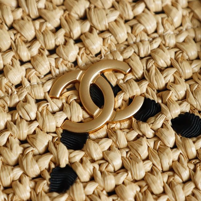 CHANEL Braided Straw Shoulder Bag AS5955 Apricot and black CHANEL Braided Straw Shoulder Bag AS5955 Apricot and black
