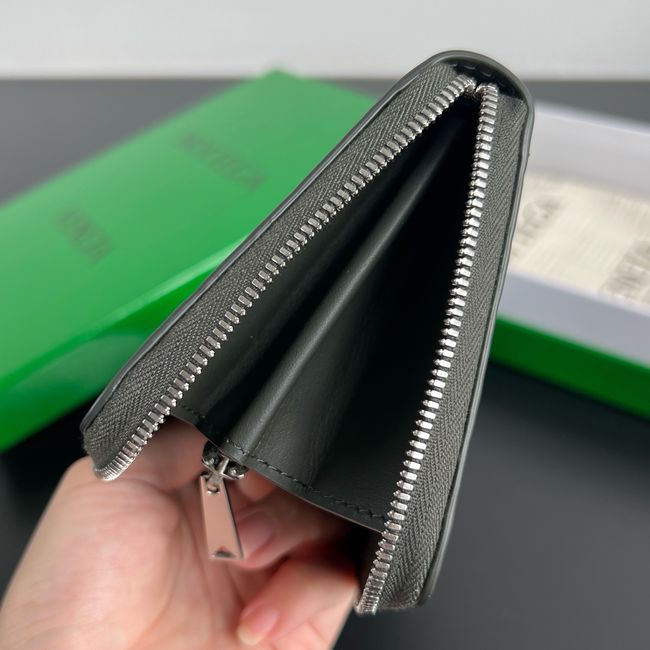 Bottega Veneta Woven Mycelium Zip-Around Wallet 02008 dark green Bottega Veneta Woven Mycelium Zip-Around Wallet 02008 dark green