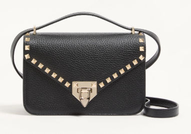 VALENTINO ROCKSTUD Small grained calfskin Shoulder Bag B0T76 black