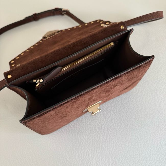 VALENTINO ROCKSTUD Small suede Shoulder Bag B0T76 dark brown VALENTINO ROCKSTUD Small suede Shoulder Bag B0T76 dark brown