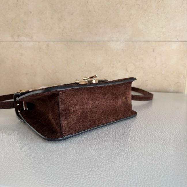 VALENTINO ROCKSTUD Small suede Shoulder Bag B0T76 dark brown VALENTINO ROCKSTUD Small suede Shoulder Bag B0T76 dark brown