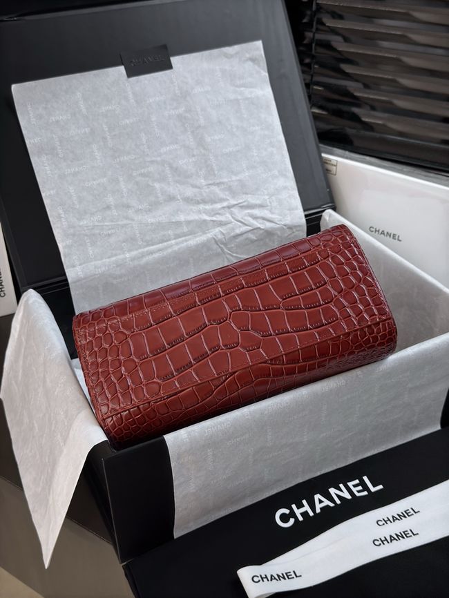 Chanel Clutch with chain Crocodile Embossed AP5294 Burgundy Chanel Clutch with chain Crocodile Embossed AP5294 Burgundy