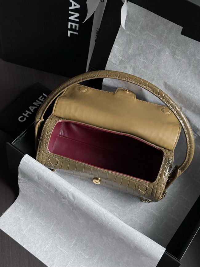 Chanel Clutch with chain Crocodile Embossed AP5294 Dark Khaki Chanel Clutch with chain Crocodile Embossed AP5294 Dark Khaki