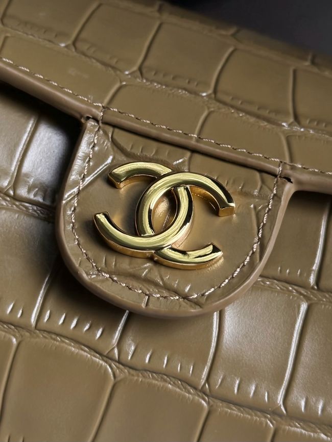 Chanel Clutch with chain Crocodile Embossed AP5294 Dark Khaki Chanel Clutch with chain Crocodile Embossed AP5294 Dark Khaki