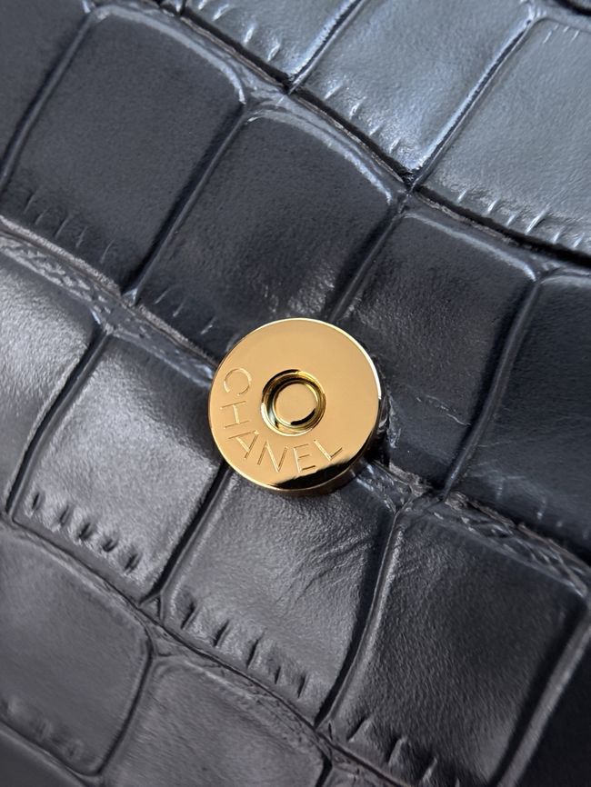 Chanel Clutch with chain Crocodile Embossed AP5294 dark gray Chanel Clutch with chain Crocodile Embossed AP5294 dark gray