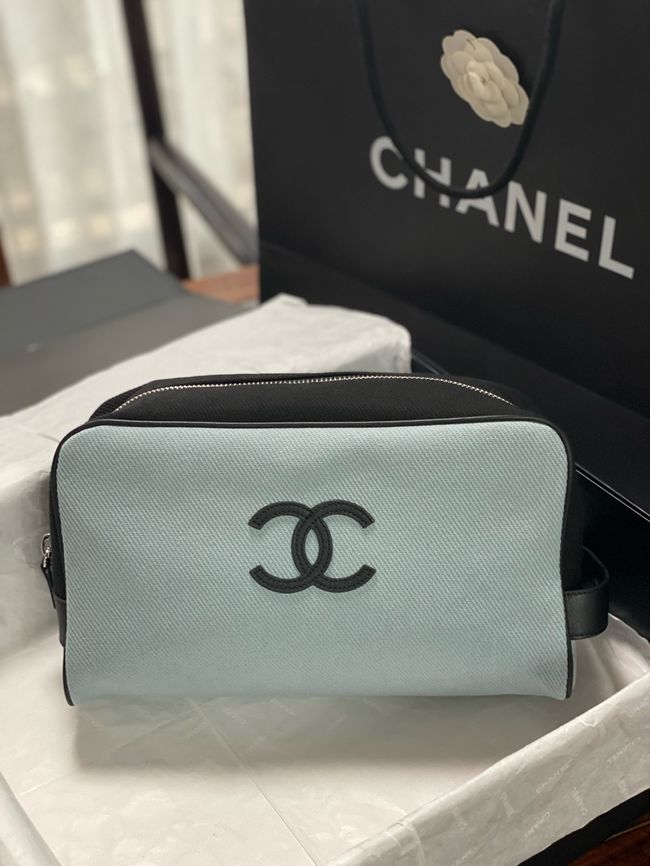 Chanel Large Zipped Pouch AP5267 Blue & Black
