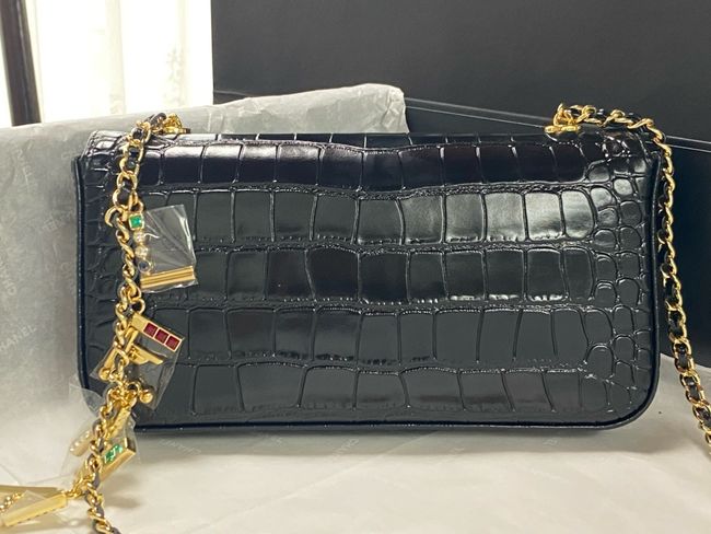 Chanel Clutch with chain Crocodile Embossed AS6340 black Chanel Clutch with chain Crocodile Embossed AS6340 black
