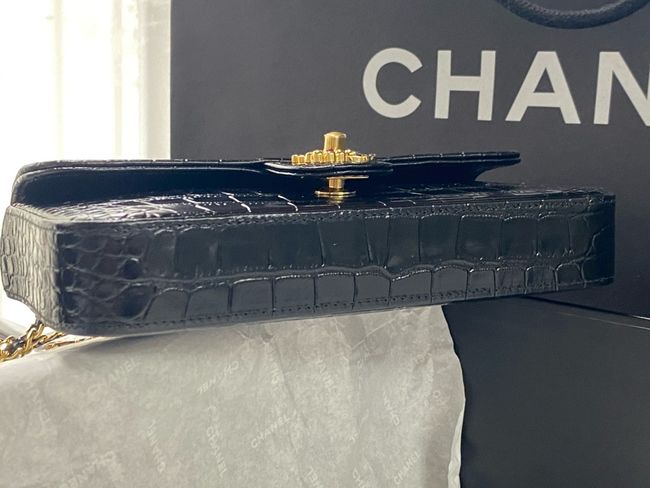 Chanel Clutch with chain Crocodile Embossed AS6340 black Chanel Clutch with chain Crocodile Embossed AS6340 black