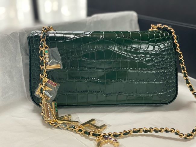 Chanel Clutch with chain Crocodile Embossed AS6340 dark green Chanel Clutch with chain Crocodile Embossed AS6340 dark green