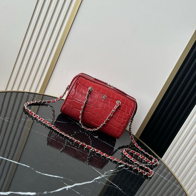 Chanel Clutch with chain Crocodile Embossed AS4474 red