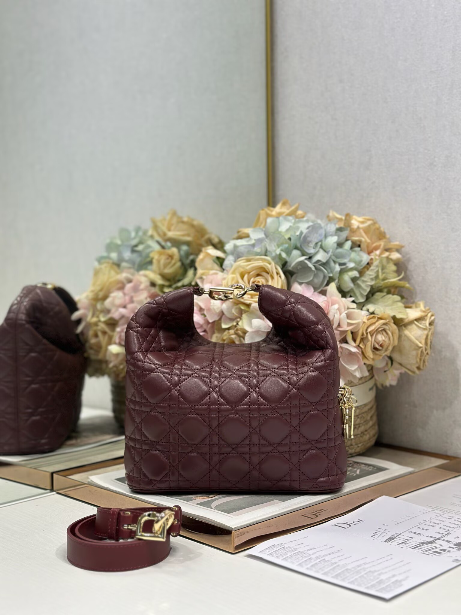DIOR Original Leather Tote Handbag 1538 Burgundy DIOR Original Leather Tote Handbag 1538 Burgundy