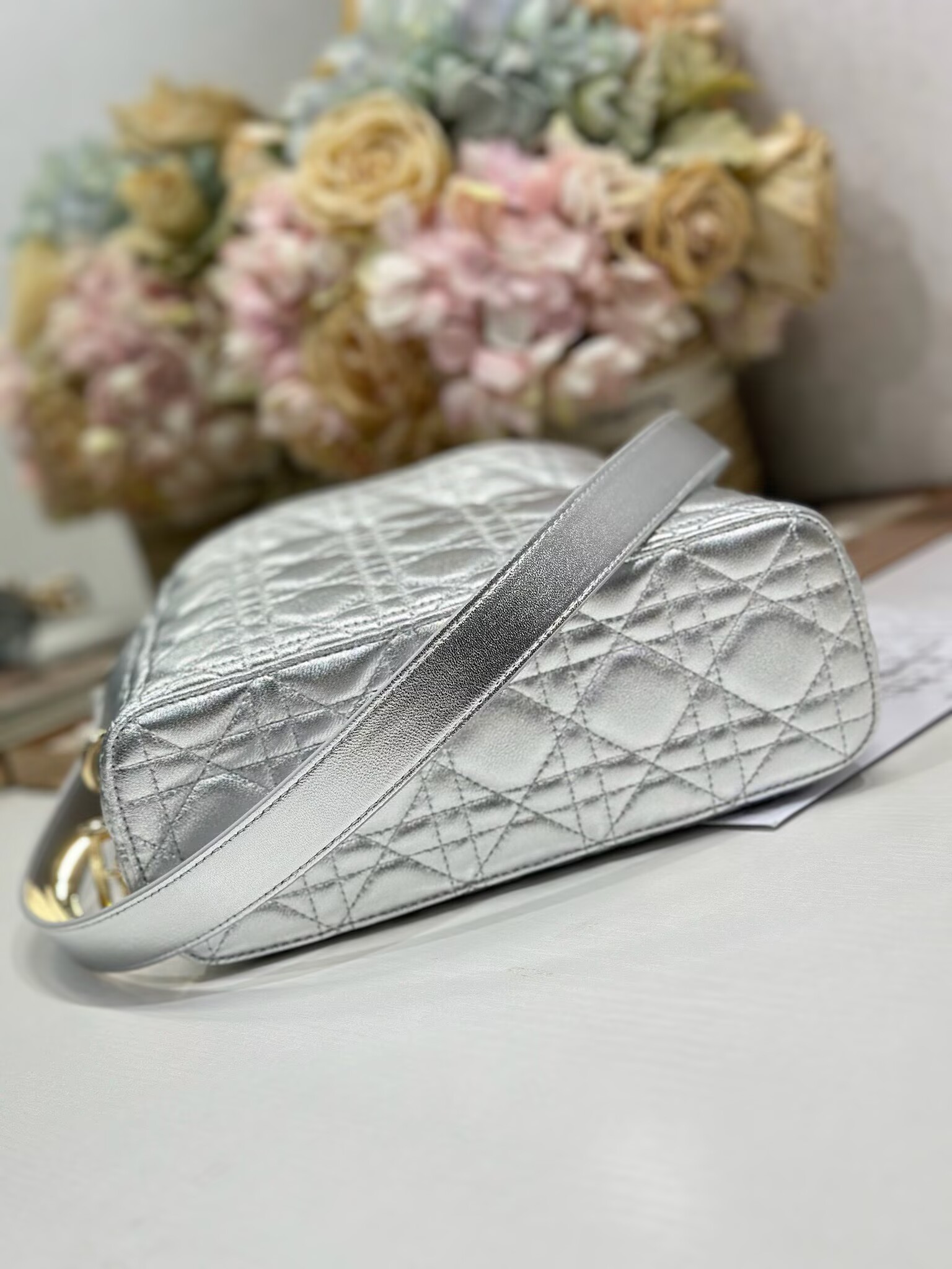 DIOR Original Leather Tote Handbag 1538 Silver DIOR Original Leather Tote Handbag 1538 Silver