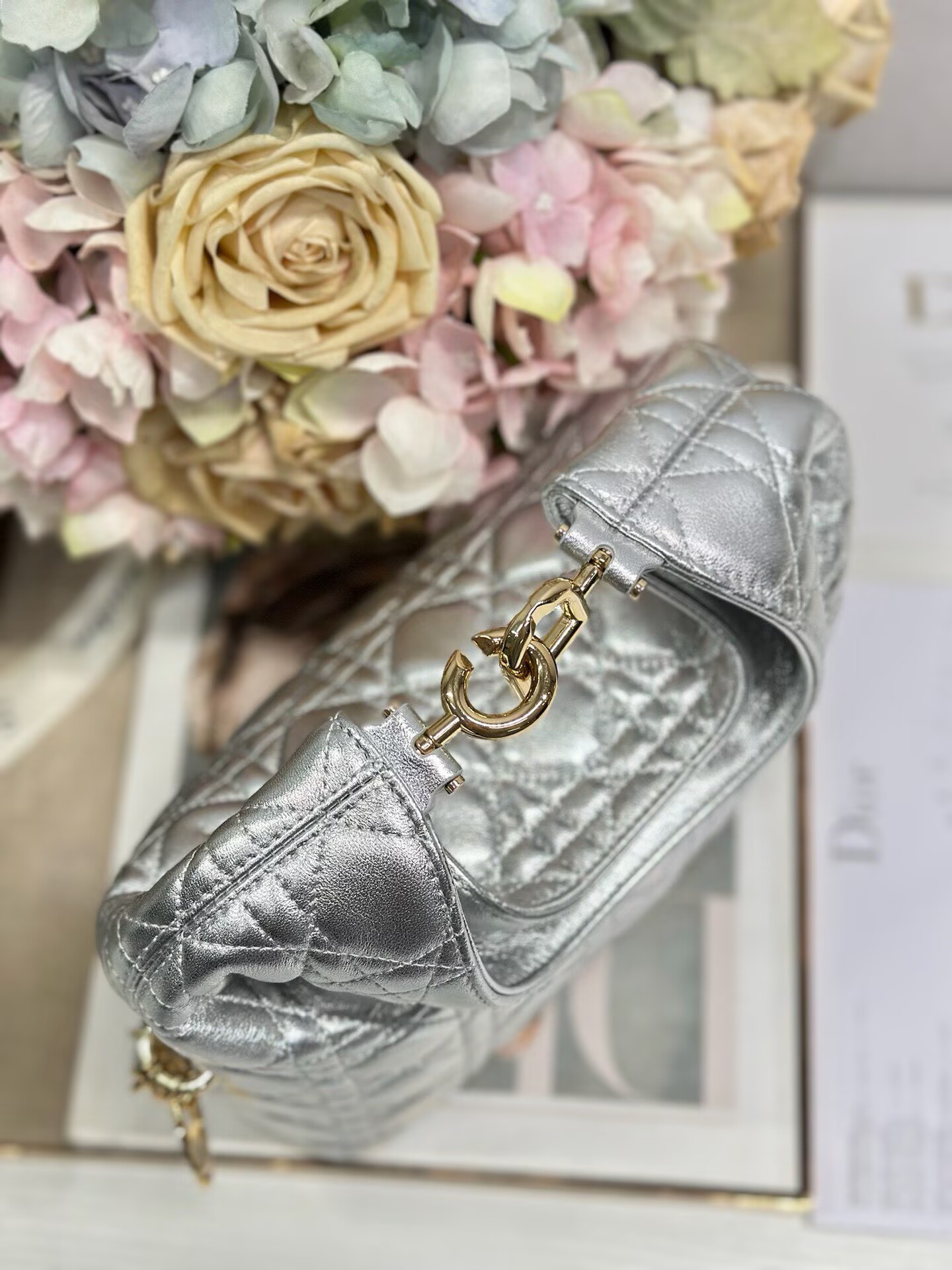 DIOR Original Leather Tote Handbag 1538 Silver DIOR Original Leather Tote Handbag 1538 Silver
