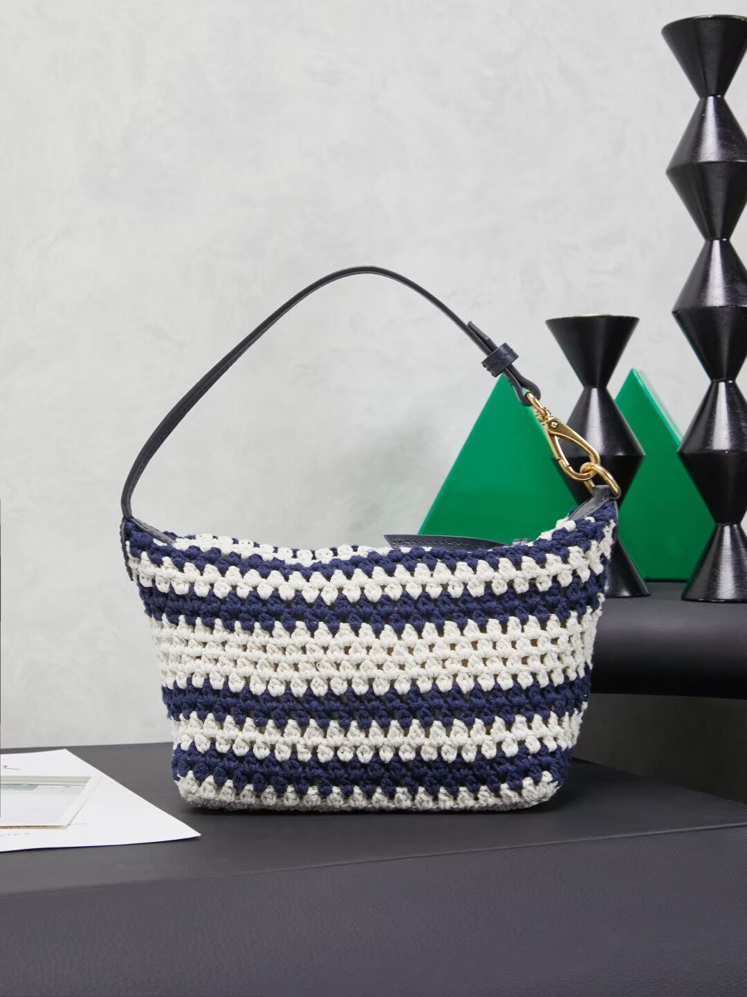 Miumiu Rainbow Weaving Top handle bag 5NE841 Navy&White Fabric Miumiu Rainbow Weaving Top handle bag 5NE841 Navy&White Fabric
