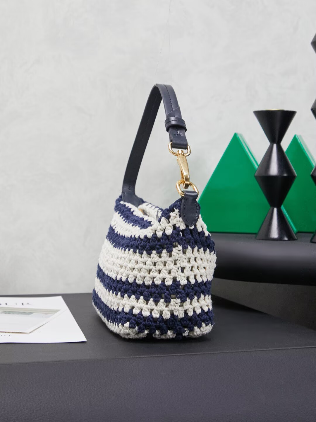 Miumiu Rainbow Weaving Top handle bag 5NE841 Navy&White Fabric Miumiu Rainbow Weaving Top handle bag 5NE841 Navy&White Fabric