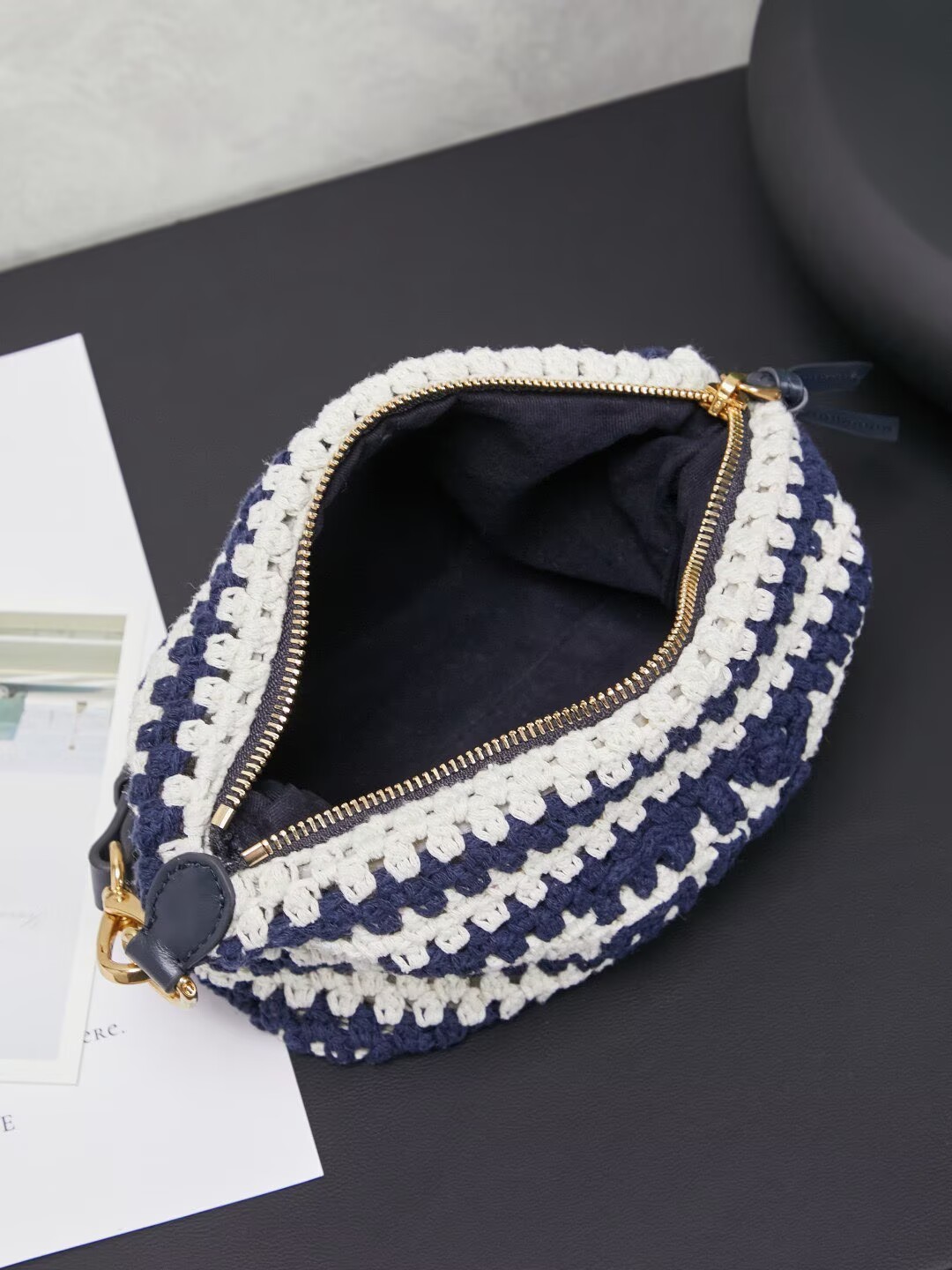 Miumiu Rainbow Weaving Top handle bag 5NE841 Navy&White Fabric Miumiu Rainbow Weaving Top handle bag 5NE841 Navy&White Fabric