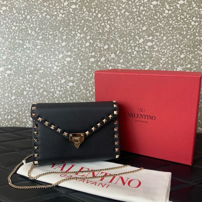 VALENTINO ROCKSTUD Small Calfskin Handbag VA088 black&gold