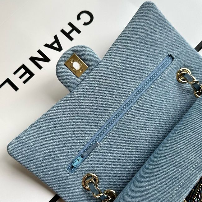 Chanel Classic 11.12 Handbag A01112 Embroidered Denim Blue Chanel Classic 11.12 Handbag A01112 Embroidered Denim Blue