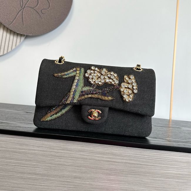 Chanel Classic 11.12 Handbag A01112 Embroidered Denim black