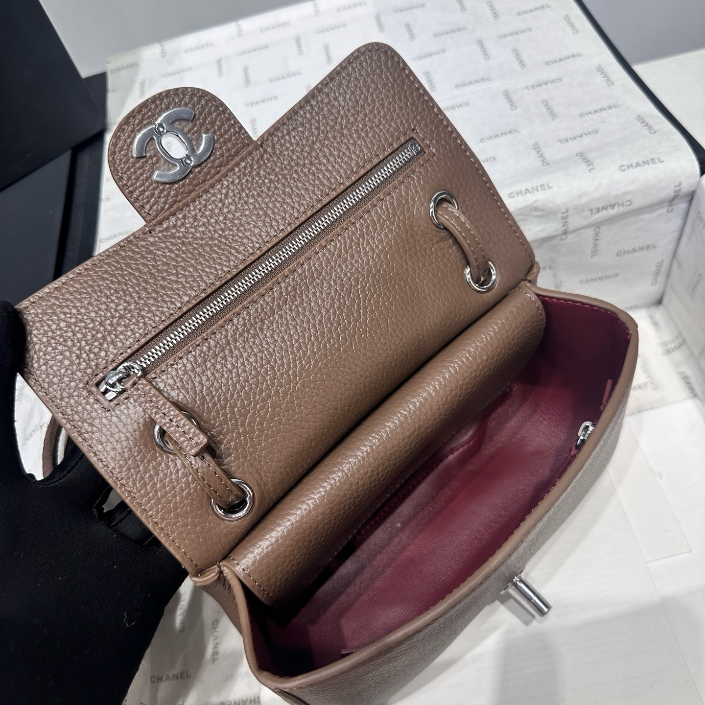Chanel Mini Flap Bag AS6573 brown& Silver Chanel Mini Flap Bag AS6573 brown& Silver