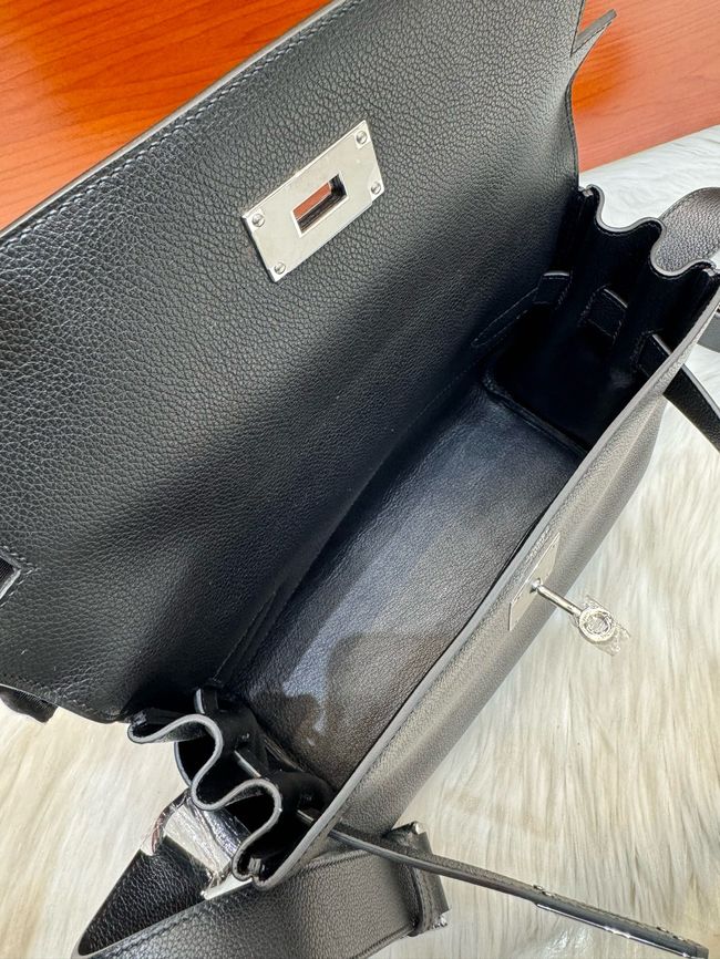 Hermes kelly messenger bag H08801 black Hermes kelly messenger bag H08801 black