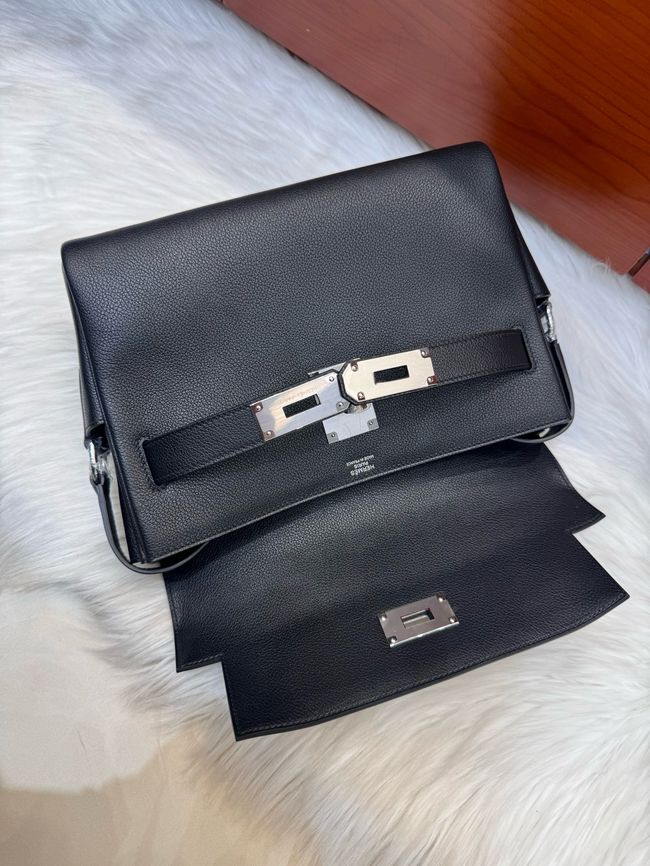 Hermes kelly messenger bag H08801 black Hermes kelly messenger bag H08801 black