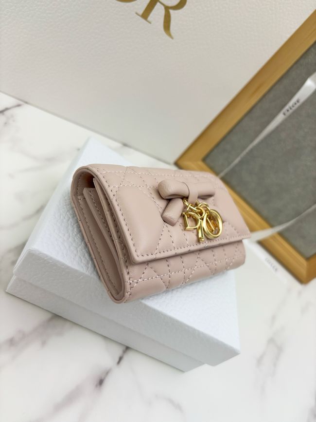 Lady Dior Dahlia card holder Craie Cannage Lambskin S2067-6