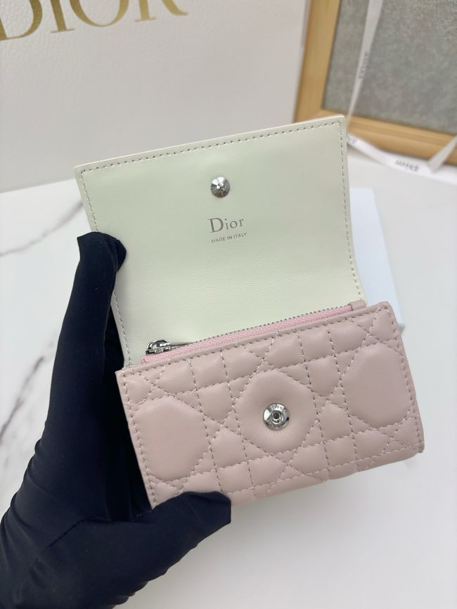 Lady Dior Dahlia card holder Craie Cannage Lambskin S2067-8