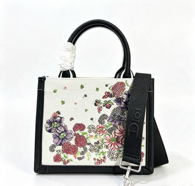 Small Dior Book Tote with Strap Multicolor Dior Hortensia Garden Embroidery M1404OEU Small Dior Book Tote with Strap Multicolor Dior Hortensia Garden Embroidery M1404OEU