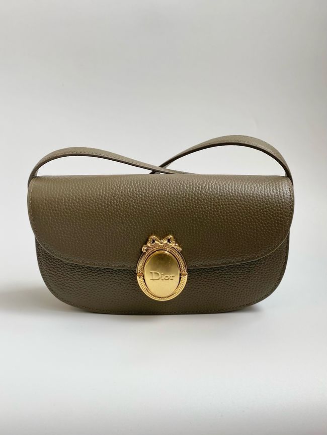 Small Dior Medaillon Flap Bag Grained Calfskin M3919Q Khaki