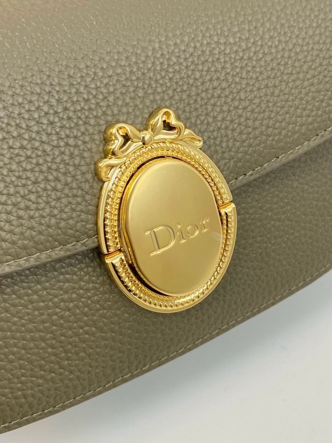 Small Dior Medaillon Flap Bag Grained Calfskin M3919Q Khaki Small Dior Medaillon Flap Bag Grained Calfskin M3919Q Khaki