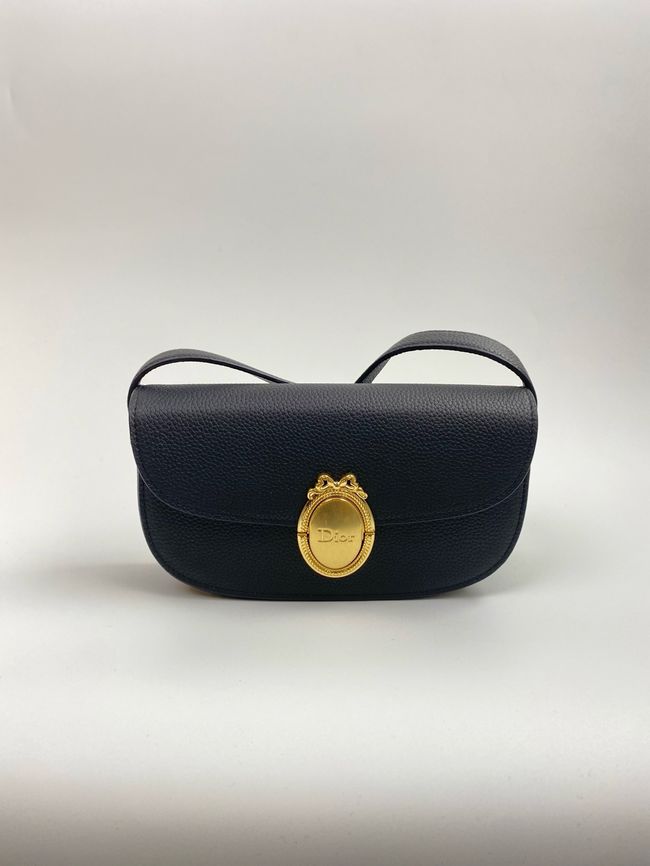 Small Dior Medaillon Flap Bag Grained Calfskin M3919Q black