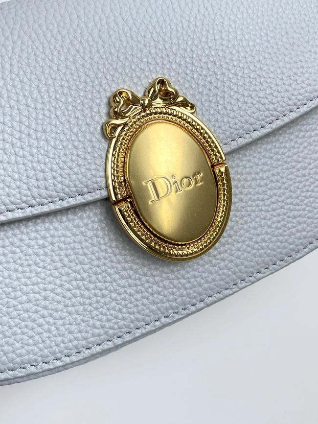 Small Dior Medaillon Flap Bag Grained Calfskin M3919Q ice blue Small Dior Medaillon Flap Bag Grained Calfskin M3919Q ice blue