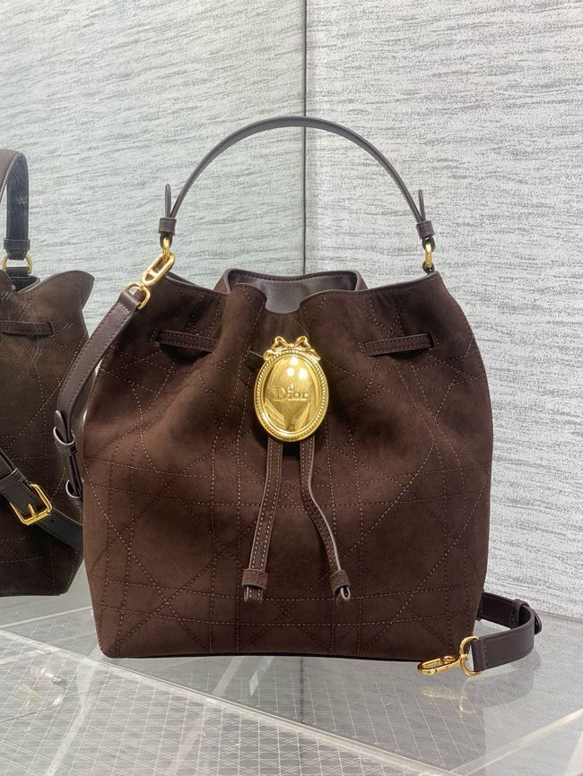 Dior Suede Calfskin Medium Tote Bag 67534 dark brown