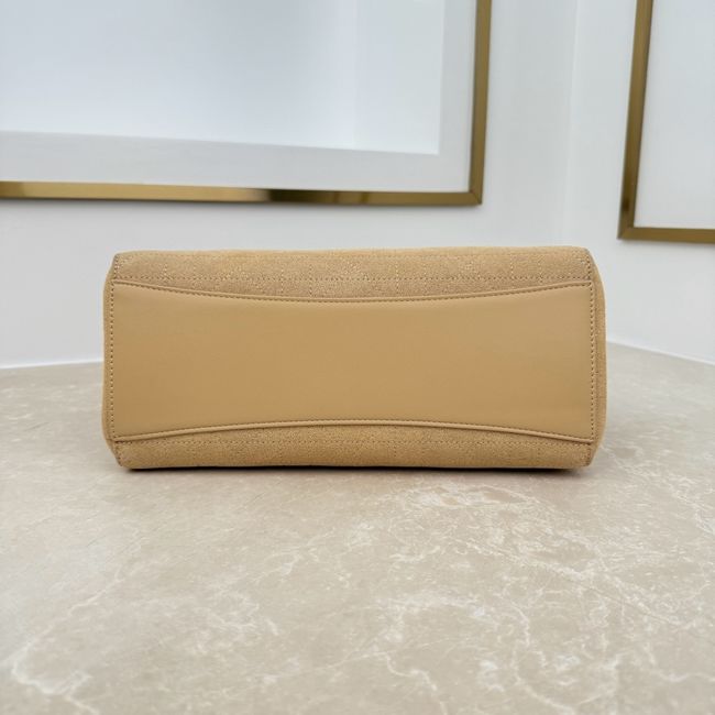 Small Dior Promenade Shopping Bag Apricot Flat Cannage Suede Calfskin M1410O Small Dior Promenade Shopping Bag Apricot Flat Cannage Suede Calfskin M1410O