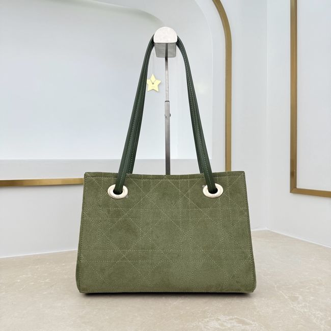 Small Dior Promenade Shopping Bag Khaki Flat Cannage Suede Calfskin M1410O Small Dior Promenade Shopping Bag Khaki Flat Cannage Suede Calfskin M1410O