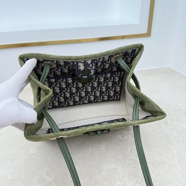 Small Dior Promenade Shopping Bag Khaki Flat Cannage Suede Calfskin M1410O Small Dior Promenade Shopping Bag Khaki Flat Cannage Suede Calfskin M1410O