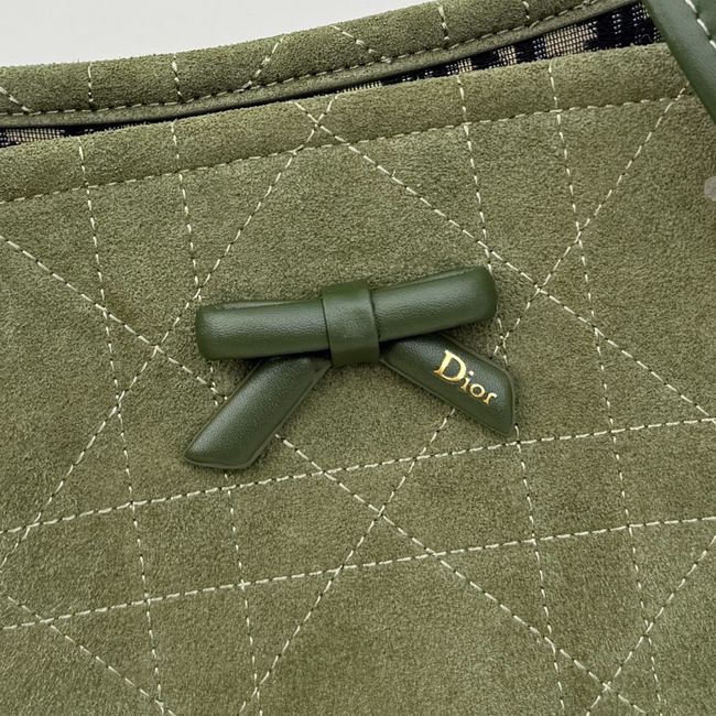 Small Dior Promenade Shopping Bag Khaki Flat Cannage Suede Calfskin M1410O Small Dior Promenade Shopping Bag Khaki Flat Cannage Suede Calfskin M1410O